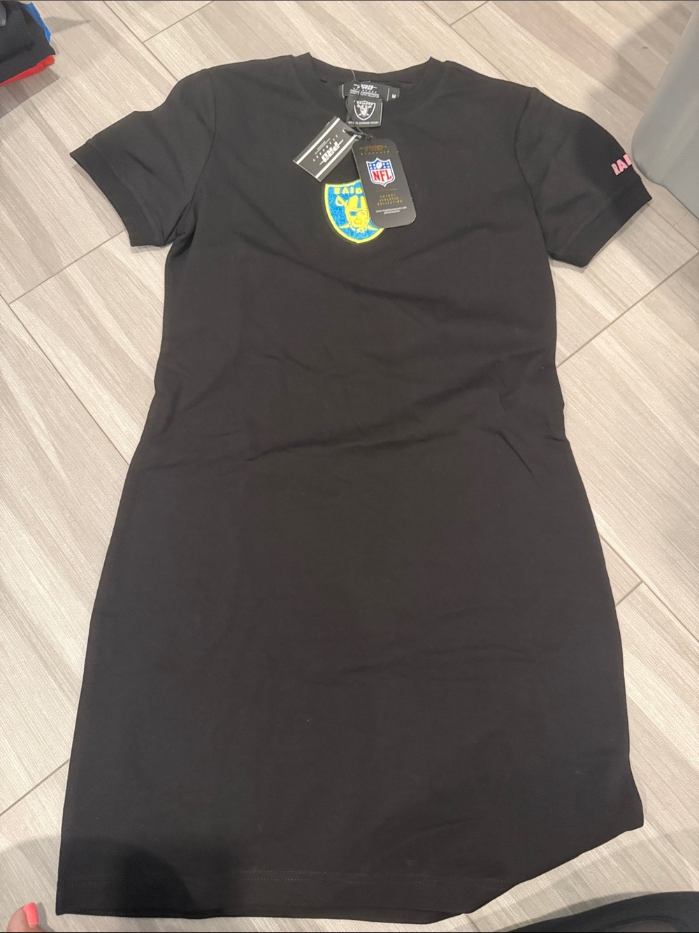 Raiders NFL Black Tee Dress with Blue and Yellow Crest